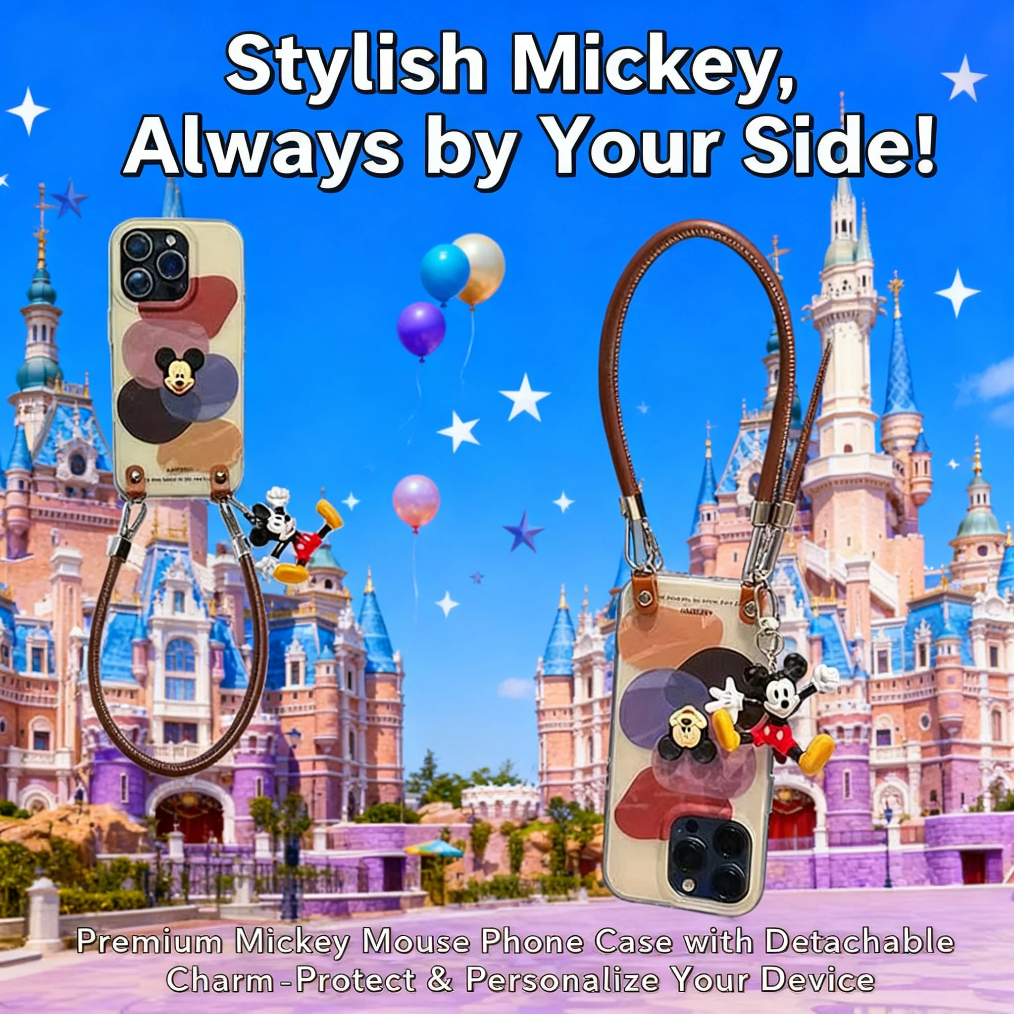 

Mickey Mouse Pendant Crossbody Bag Compatible with iPhone 16 Pro Max 15 Pro 14 13 12 11 Phone Case Cute Fashion Accessory for