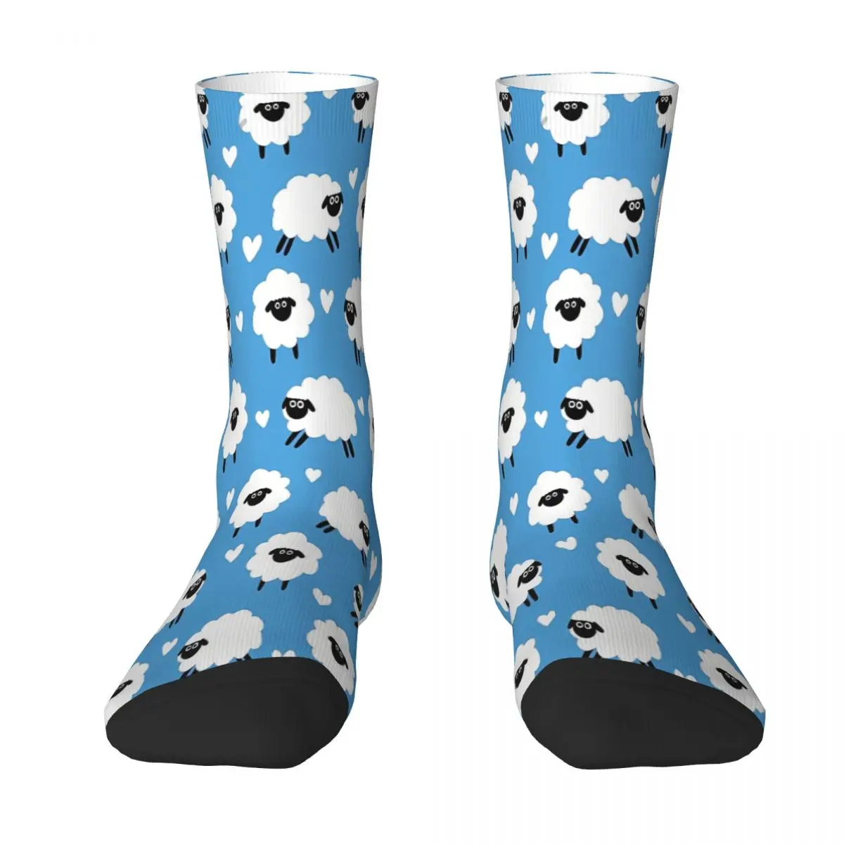 

Sheep And Hearts Pattern Blue Animal Sock Socks Men Women Polyester Stockings Customizable Funny