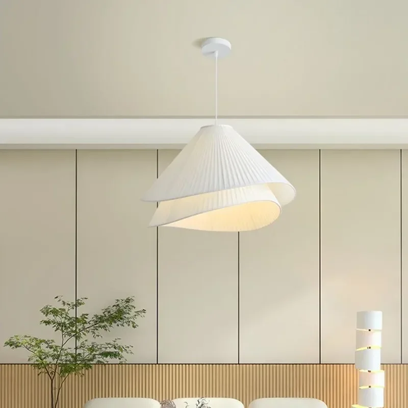 Imagem -04 - Luz Pendente Plissada Nórdica Estilo Creme Luzes Pendentes de Led Tecido Moderno e Simples Decoração de Casa Sala de Jantar e Quarto