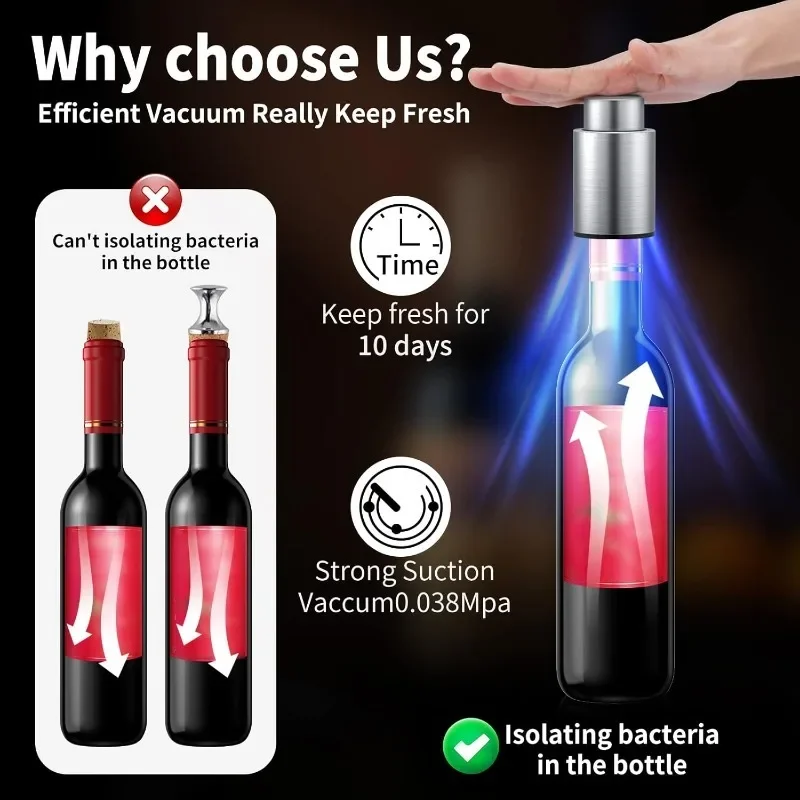 Wine Bottle Stoppers Vacuum Wine Stopper Stainless Steel Wine Savers Vacuum Pump Corks Keep Wine Really Fresh