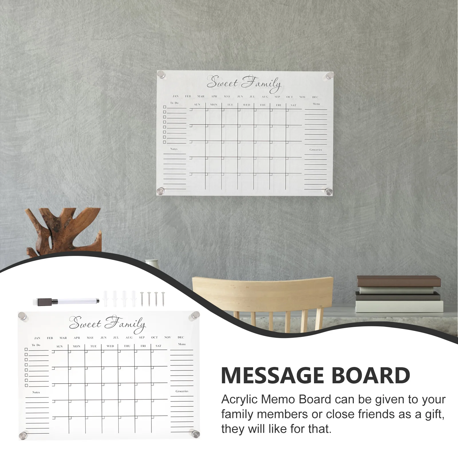 

1 set 1 Set Acrylic Memo Transparent Writing For Home Office School Erasable Calendar Wall Mounted Desktop Message Board