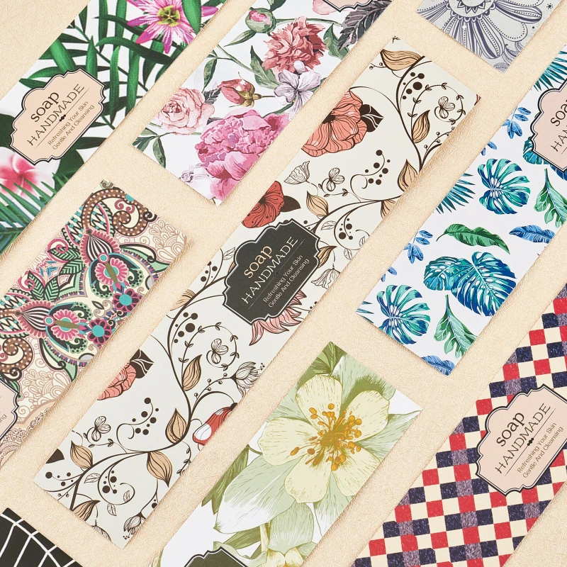 1Bag 90pcs Handmade Soap Paper Tag Wrap Paper Tape for Soap Packaging Rectangle with Flower Pattern Mixed Color 210x40x0.1mm