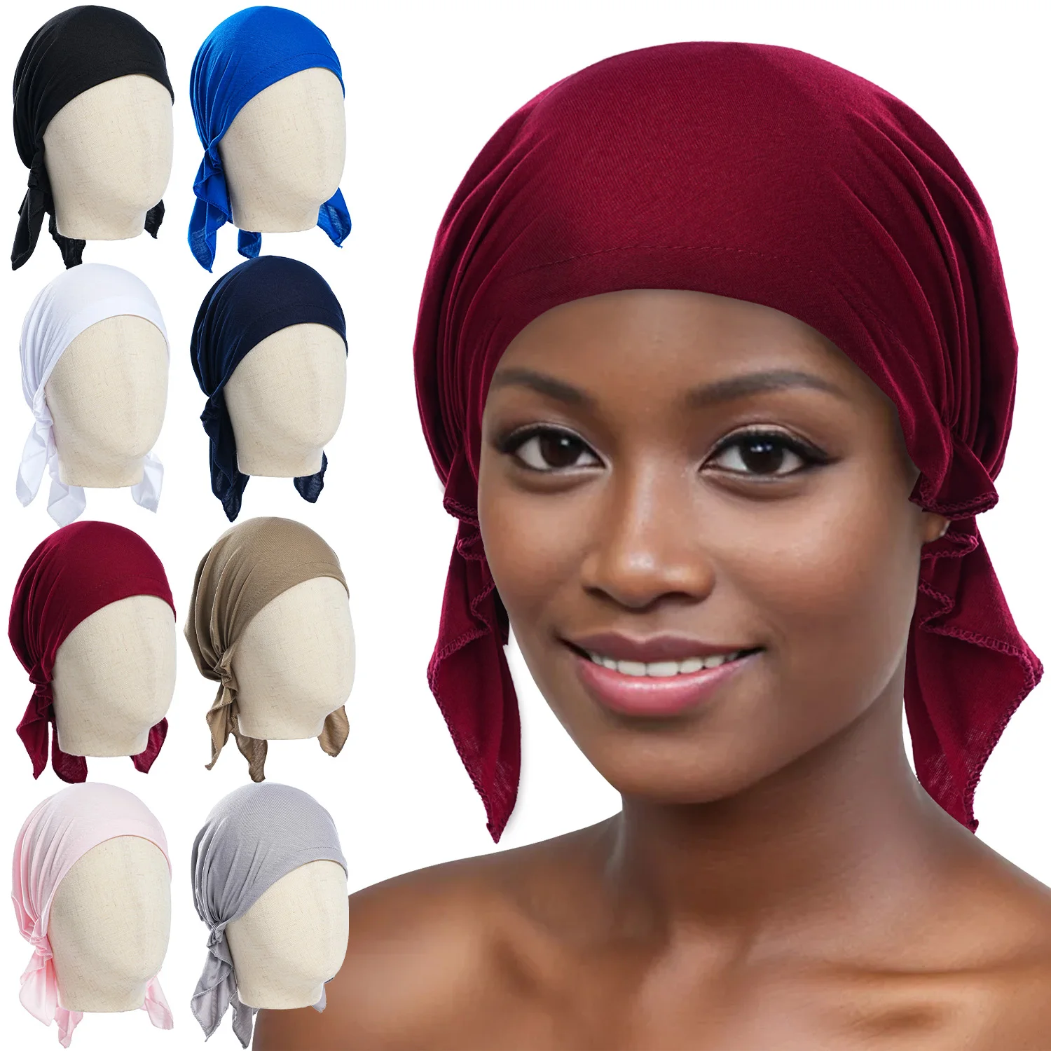 2024 New Muslim Bamboo Pre-Tied Headscarf Turban Women India Head Wrap Hats Head Cover Cancer Bandanas Hair Accessories Headwear