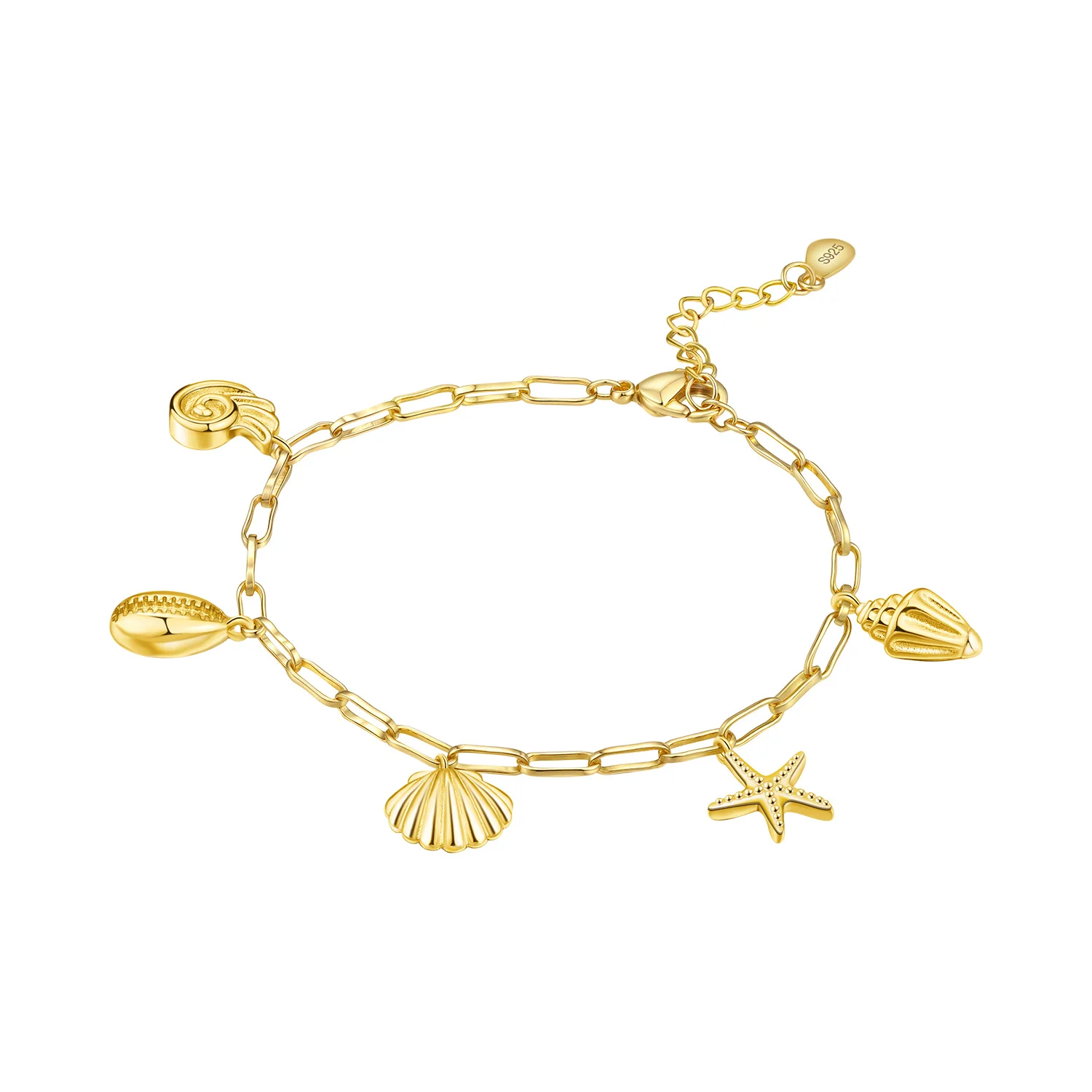 CYCUFF S925 Sterling Silber Gold Muschel Seestern Armband Kettenglieder Damen Armband Schmuck Party Trendige Jubiläumsgeschenke