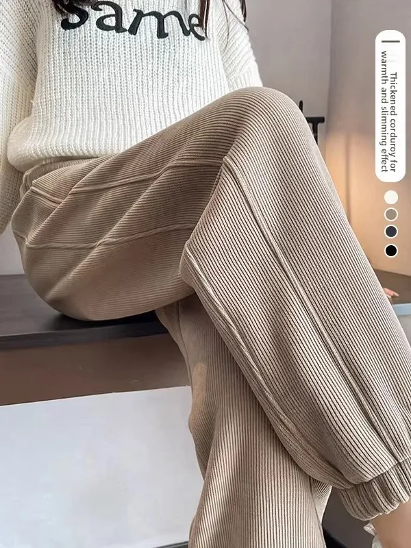 

Утепленные спортивные брюки из овечьего вельвета для женщин, осенне-зимние, теплые, ветрозащитные, хлопковые, повседневные, свободного кроя, спортивные штаны