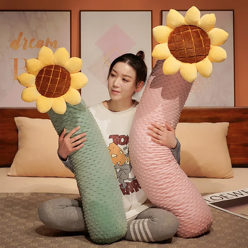 Kawaii Giant Long Plush Plants Flower Dolls Cylindrical Throw Pillow Plush Lovely Sunflower Toys Cushion Room Sofa Bed Decor