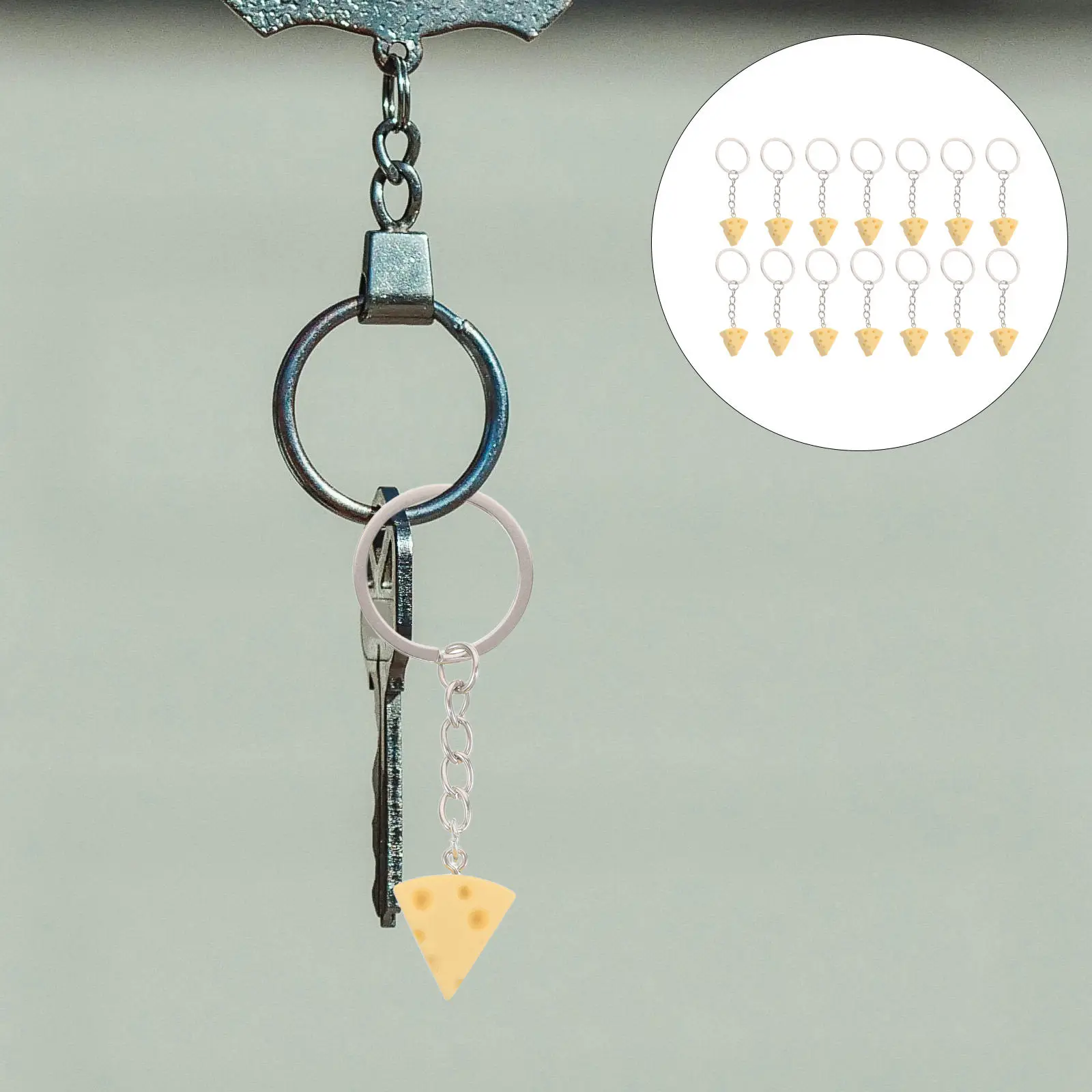 20Pcs Cheese Keychain Resin Pendant Realistic Food Keyring Cute Bag Charm Lightweight Backpack Party Favor Resin Cheese Keychain