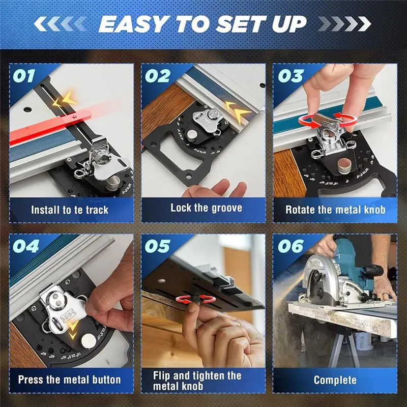 AT05-Right Angle Track Saw Square With-45° To 45° Adjustable Angle Guide Rail Quick Positive Stop 90 Degree Adjustment