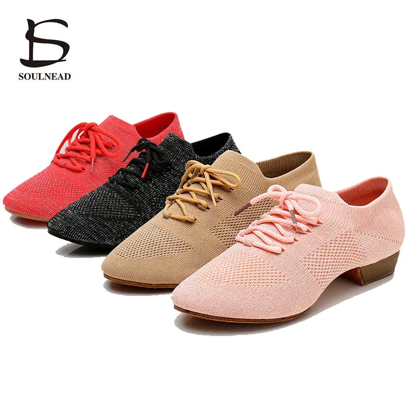 Jazz Dance Shoes Women Line Dancing Shoes Soft Bottom Woman Dance Sneakers Casual Slippers Mesh Knitted Slip-on Female Shoes