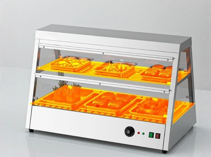 Smart Warming Cabinet for Commercial Use and Bakery Display Featuring Adjustable Shelves and Humidity Control