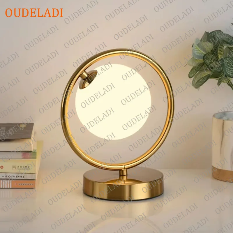 OUDELADI Brass Ring Glass Ball Table Lamp Modern Led Living Room Bedroom Hotel Home Decor Desk Lamp Eye Protection lamp - Image 3