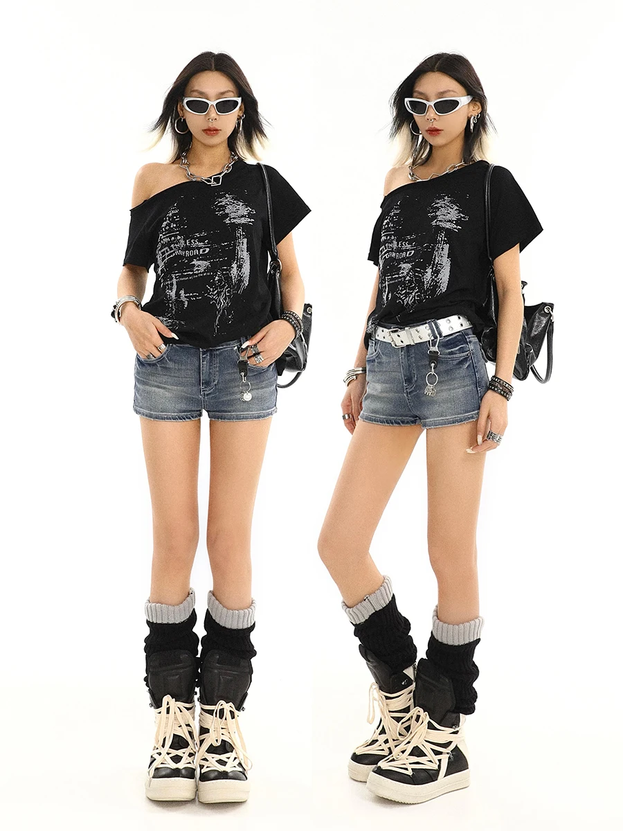 Hotsweet High Waist 2000S Blue Sheath Slim Fit Y2K Denim Shorts Women's Fashion Casual Sexy Street Harajuku Style Shorts