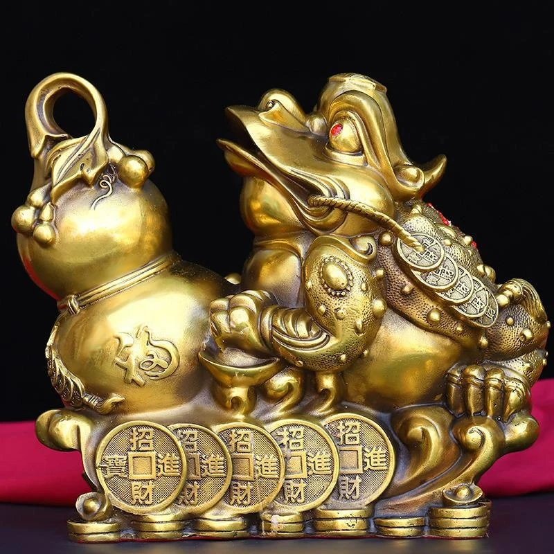 Pure Copper Golden Ornament, Fortune And Bowl, Three-Legged , Wealth-Bringing Toad, Home Entrance Decoration, Sh