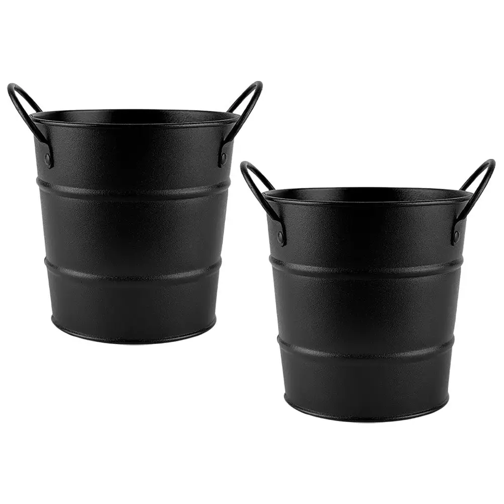 2Pcs Small Metal Buckets Storage Iron Mini Pails Handles Desktop Trash Candy Snack Organizer Container Metal Bucket with Handle