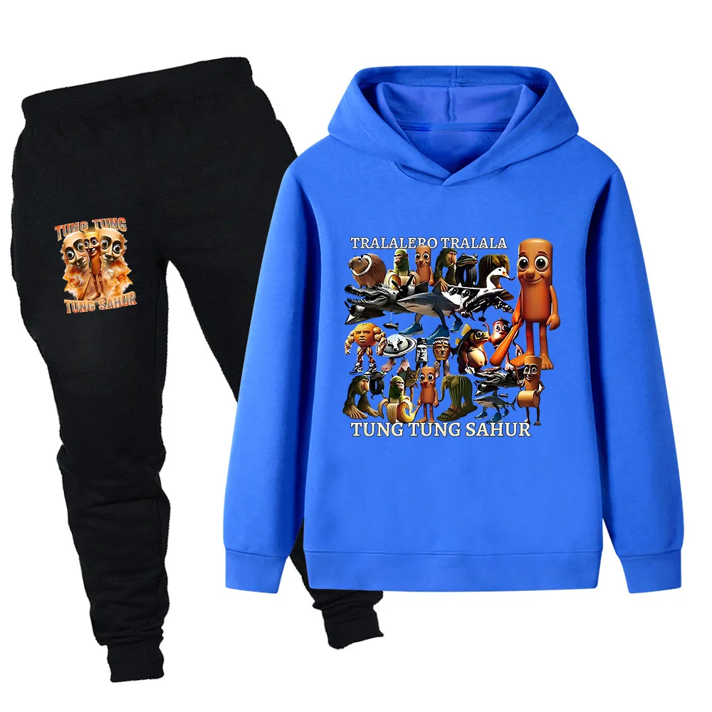 Costume pour enfants, imprimé amusant, animaux cerveau italien, Tung Tung Sahur, pour garçons et filles, ensemble haut + pantalon décontracté, automne et hiver