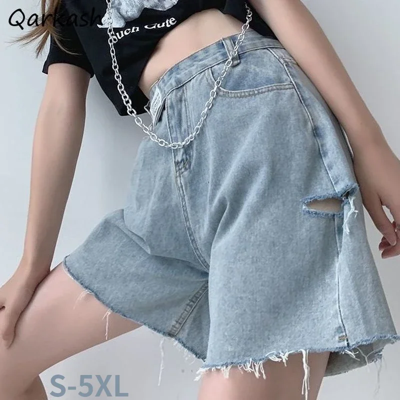 Denim Shorts Women S-3XL Hole Design Vintage College Japanese Style All-match Summer High Waist Leisure Popular Unisex Couple