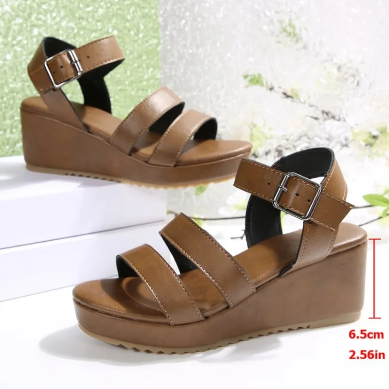 Summer Large Size Slope Heel Sandals for Women Thick Bottom Fish Mouth Fashion Sandals Roman Style Casual Slip-On Ladies Shoes