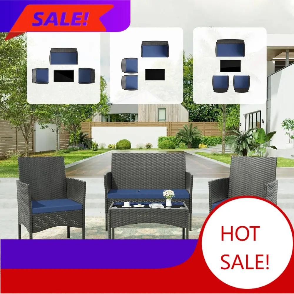 

Популярный набор садовой мебели из 4 предметов: стулья из искусственного ротанга, стол из закаленного стекла и подушки для сада и газона.