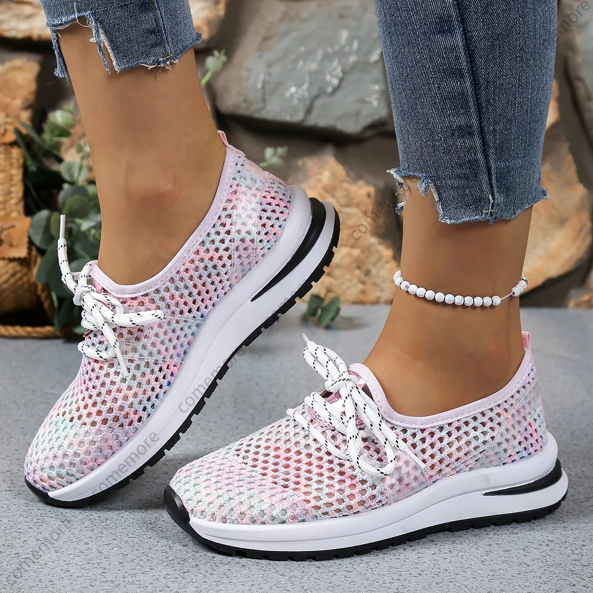 

Comemore модные дышащие сетчатые кроссовки на платформе для женщин, летние легкие полые женские удобные повседневные вулканизированные туфли