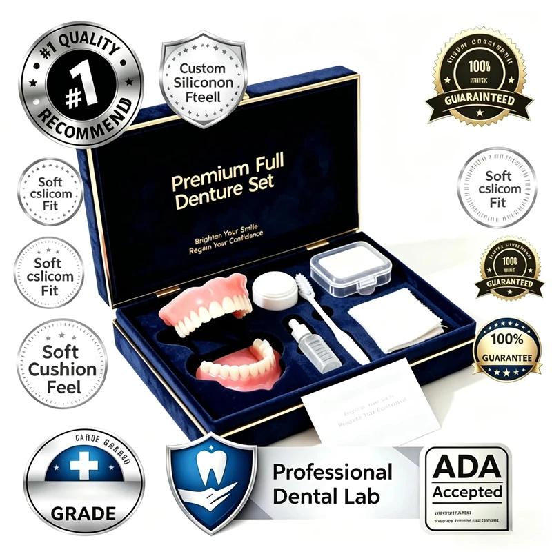 Image of Natürliches Kosmetik-Zahnprothesen-Set, Realistisches Ober- und Unterkiefer-Zahnset, Reinigungswerkzeuge, Sofort-Smile-Veneers, Komfortabler Sitz für den täglichen Gebrauch
