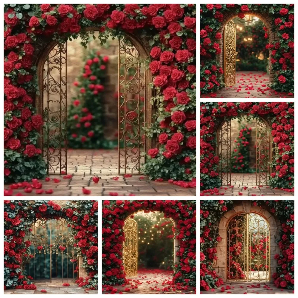 

Valentine's Day Red Rose Themed Decoration Photography Backdrop, Wedding Decoration Couple Portrait Photography Studio Backdrop