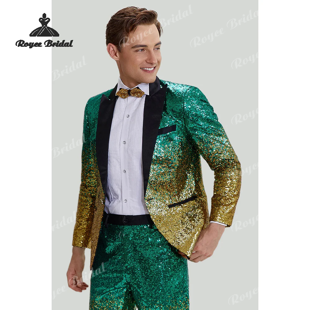 Zweiteiliger Herrenanzug mit zweifarbigem Farbverlauf, Hochzeit, 2026, Revers, Pailletten, schmale Passform, Business-Abendanzug, Kostüm für Herren