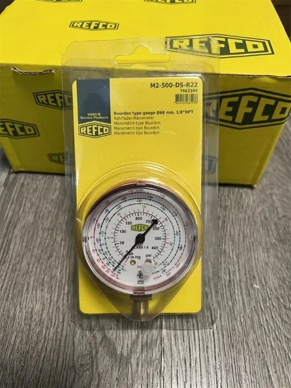 Original REFCO refrigerant pressure gauge M2-250/500-DS-R22 Freon plus fluorine gauge head