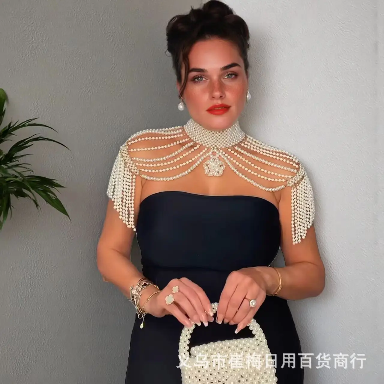 Luxury Women'S Pearl Shawl Necklace Body Chain Sexy Diy Beaded Decorative Necklace Female Retro Customizable