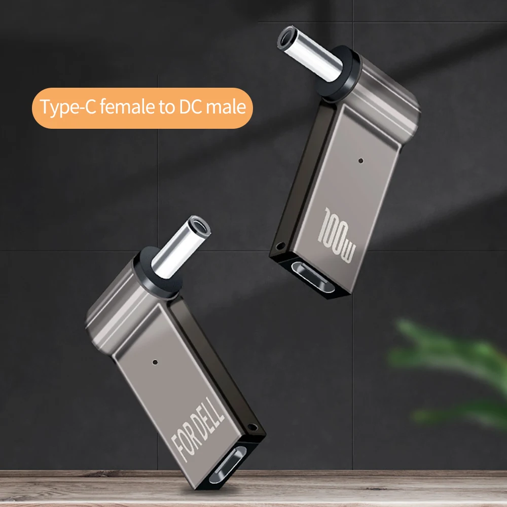 5A 100W PD Converter Trigger Jack DC to Type C Femal 5.5/7.4 Zinc Alloy with Light Head Power Adapter for Dell/HP/ASUS Laptops
