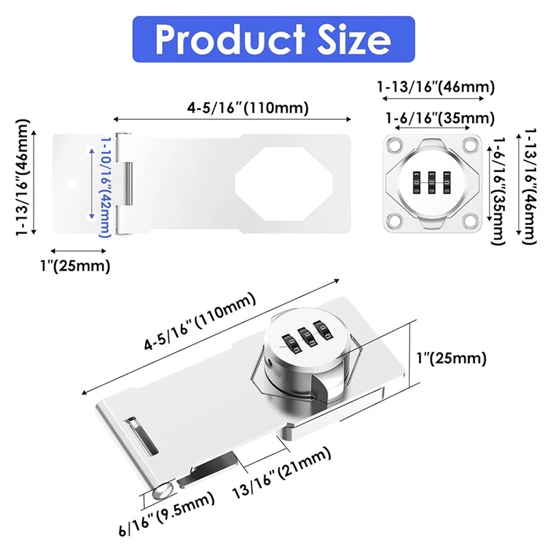 Keyless Cabinet Combination Latch,Cabinet Password Locks For Cabinet,Mailbox,Office File Cabinet Lock Silver Easy To Use