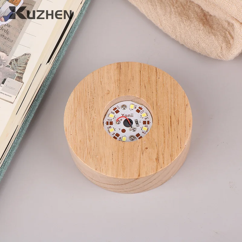 Battery Operated 8/10cm Round Wooden LED Light Dispaly Base Stand Holder Table Night Lamp Base Crystal Glass Art Ornaments