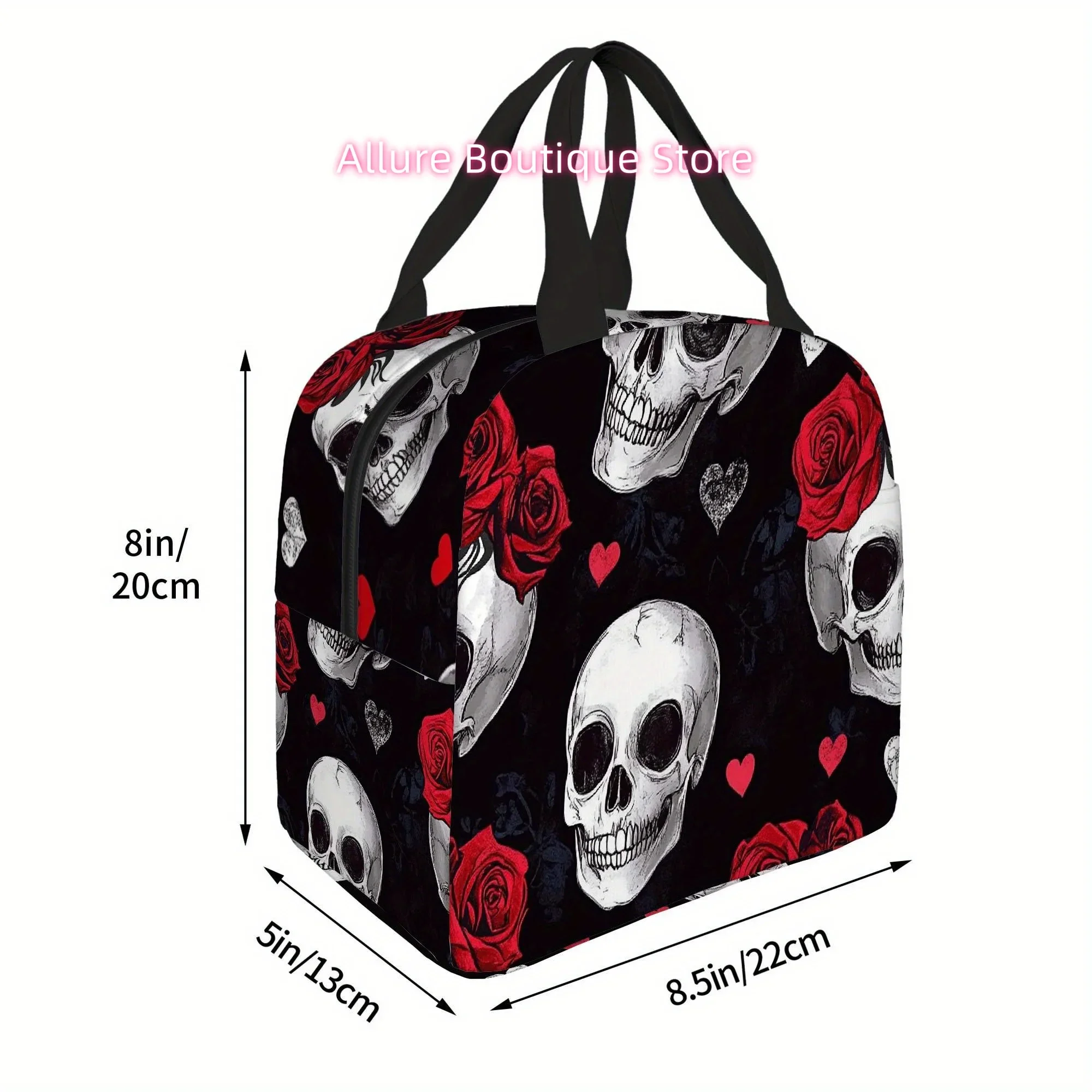 1pc Gothic Thermal Insulated Bag - Skulls, Roses & Hearts Design Thermal Insulation Bag, Non-Food Contact, Portable Thermal Leak