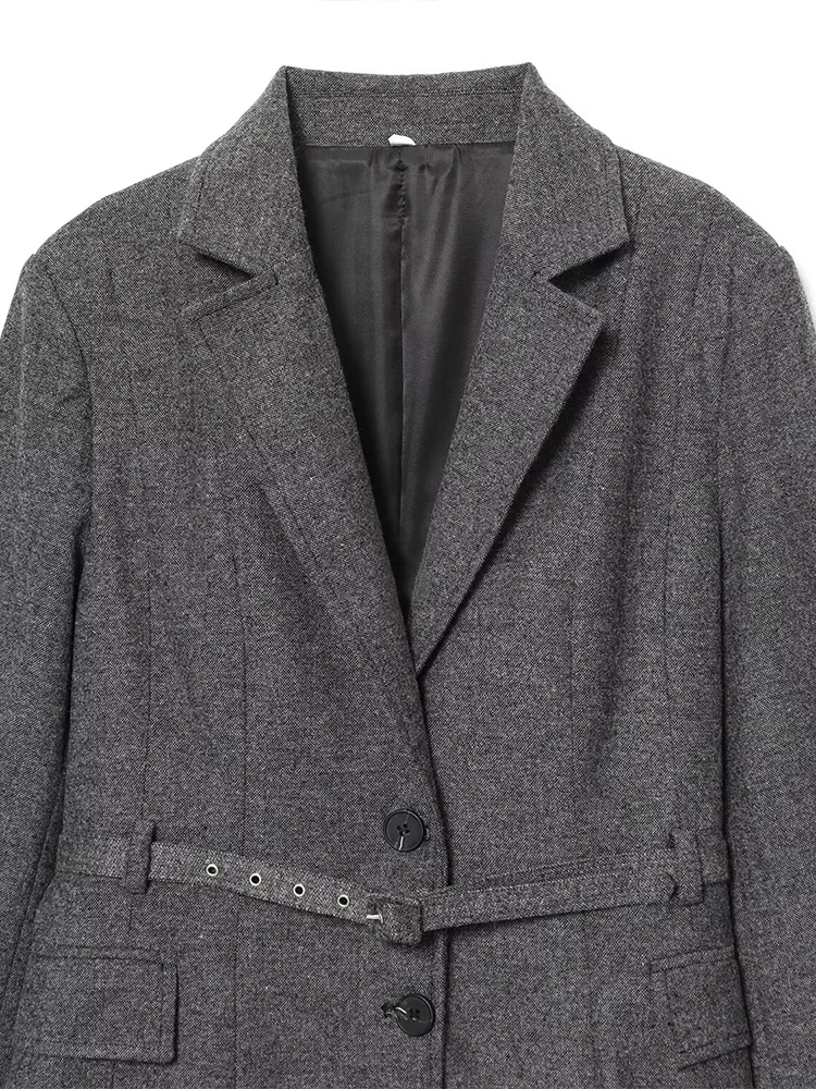 Europäischer und amerikanischer Stil 2025, neue Damenbekleidung, einfache langärmelige Anzugjacke mit Gürtel und Schlitzhose