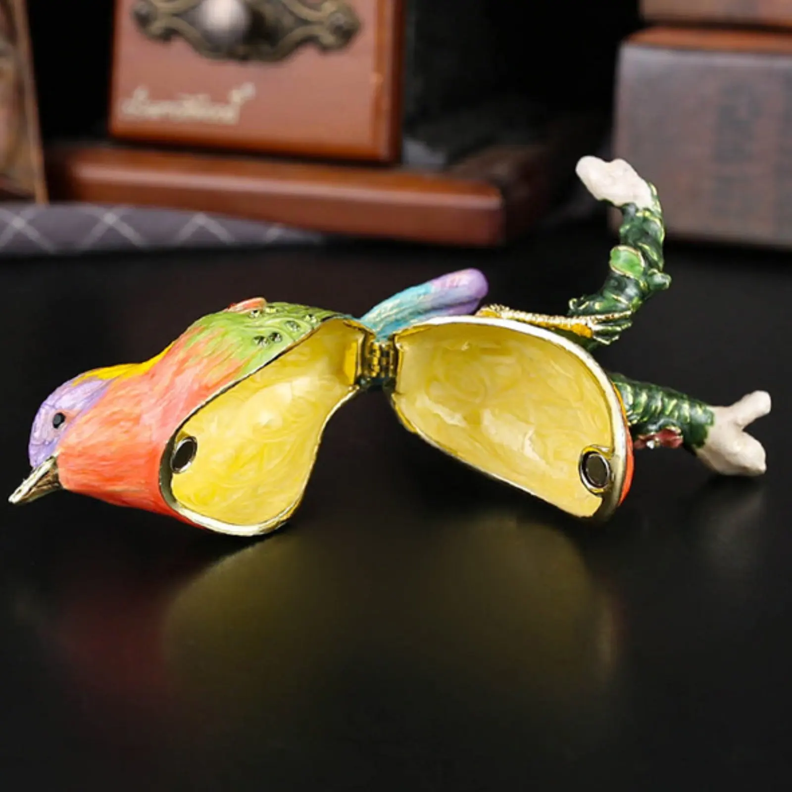

Magpie Figurine Box Hand-Painted Enamel Avian Jewelry Box Avian Shaped Band Holder Jeweled Elegant Design for Women