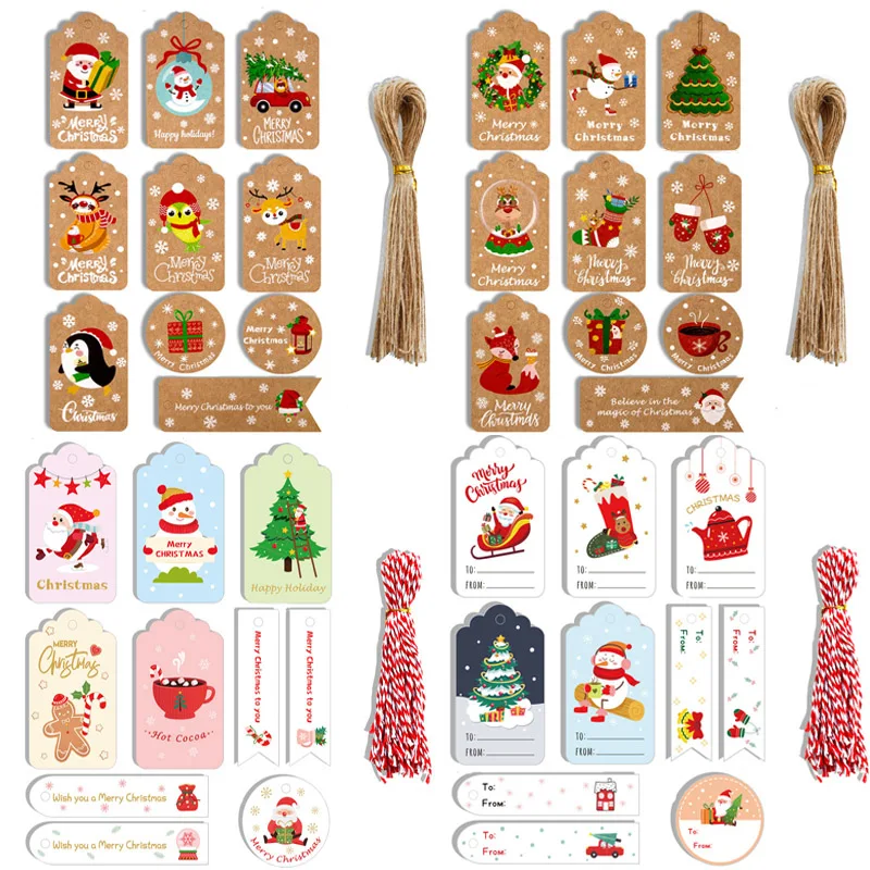 50szt Wesołych Świąt Kraft Paper Tags DIY Gift Wrapping Decor Gift Card Xmas tree Hanging Label Christmas new year party favors