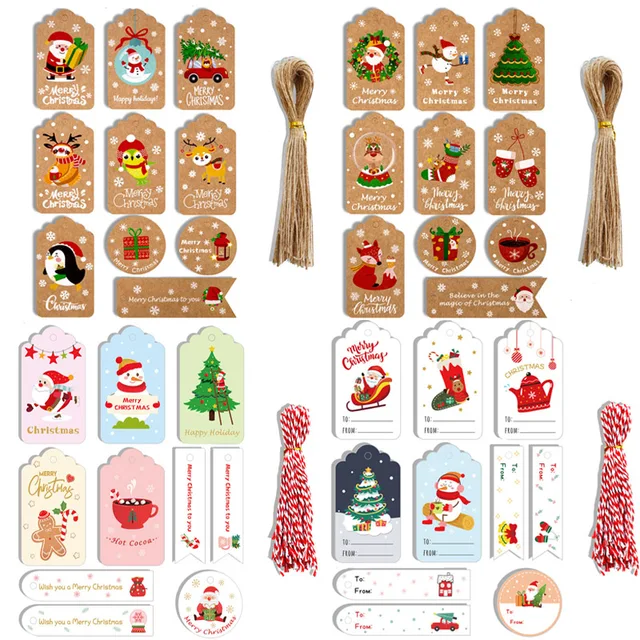 50szt Wesołych Świąt Kraft Paper Tags DIY Gift Wrapping Decor Gift Card Xmas tree Hanging Label Christmas new year party favors
