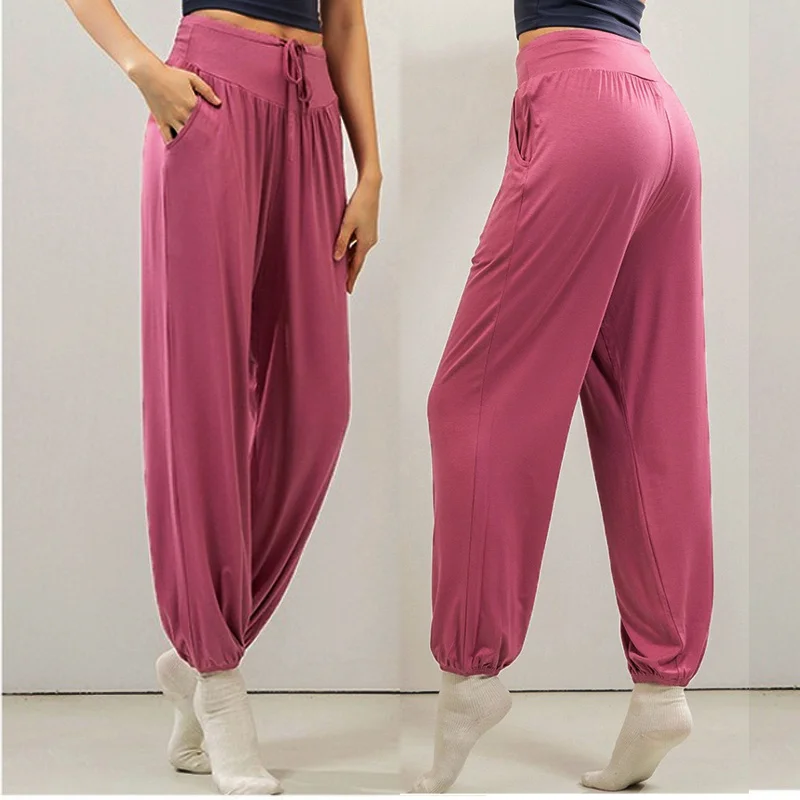 

Aiithuug с карманами, мягкие эластичные брюки для йоги из модала, свободные спортивные штаны на шнурке, брюки для тренировок, удобные повседневные брюки для отдыха