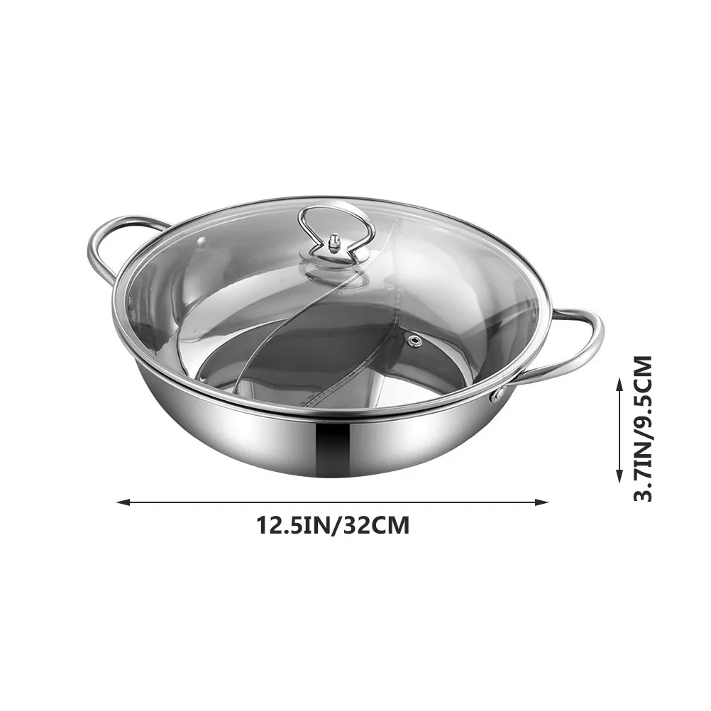 1Set Two-Flavor Hot Pot Stainless Steel Double Flavor Cooker Suitable for Gas Induction Electric Stoves Anti-Scalding Handle