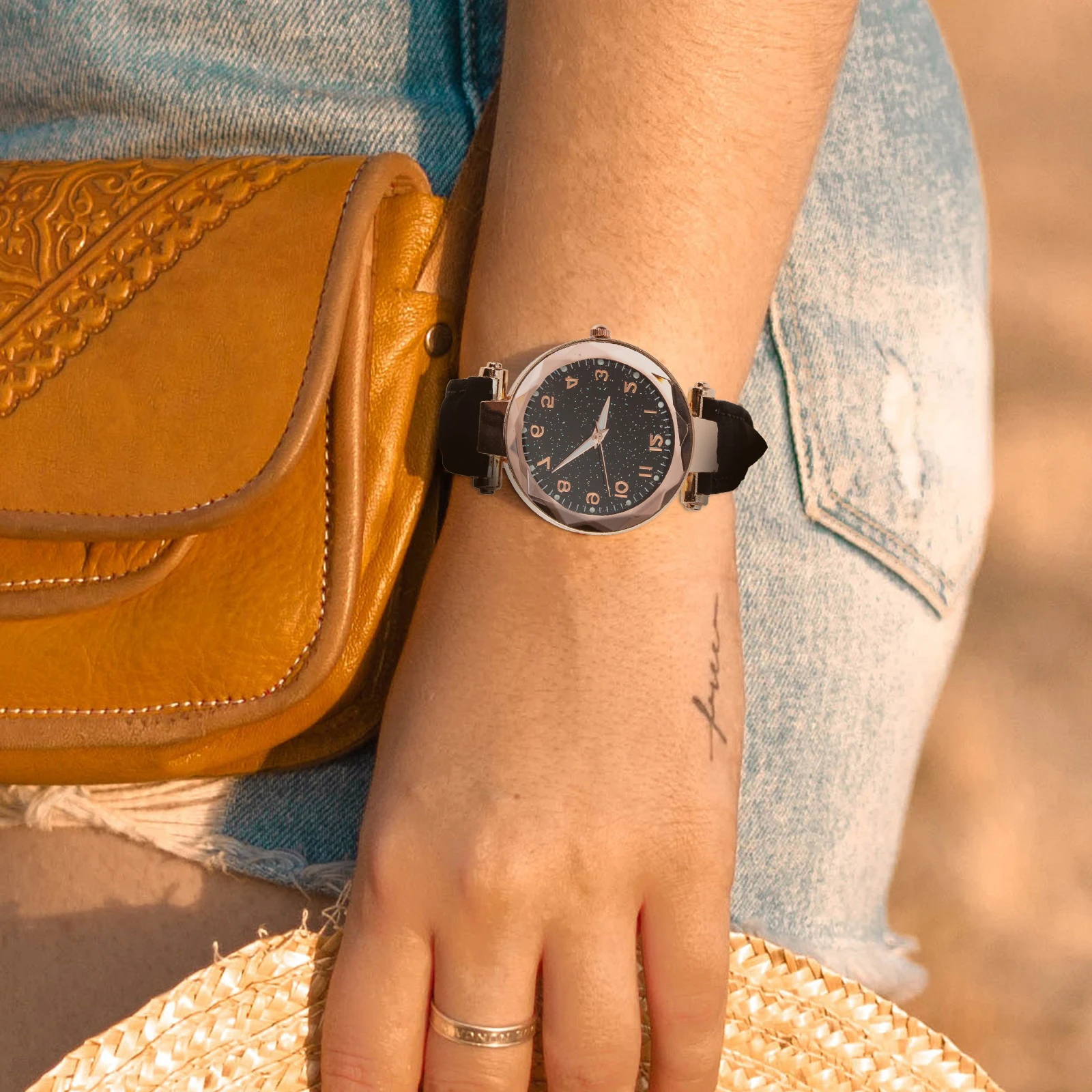 Luxury Sand Texture Strap Quartz Watch For Women Exquisite Adjustable Comfortable Design Fashion Accessory Gift Daily Party