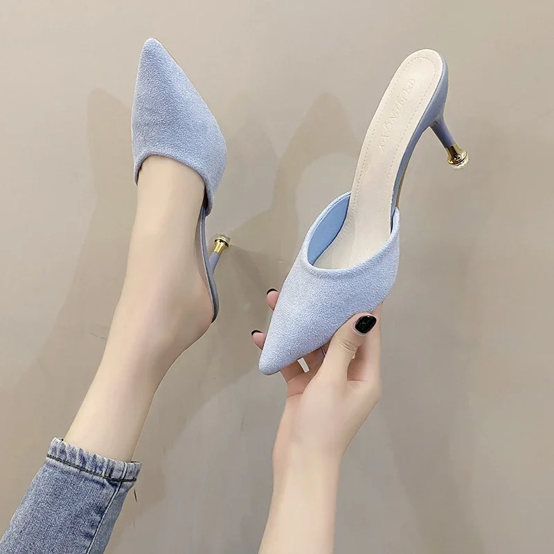 New Women's Slippers High Heel Closed Pointed Toe Shoes Sexy Ladies Heeled Sandals for Women