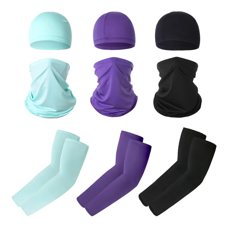 Summer Sports Set Cycling Cap UV Protection Face Cover Neck Gaiter Scarf And Ice Silk Arm Sleeves