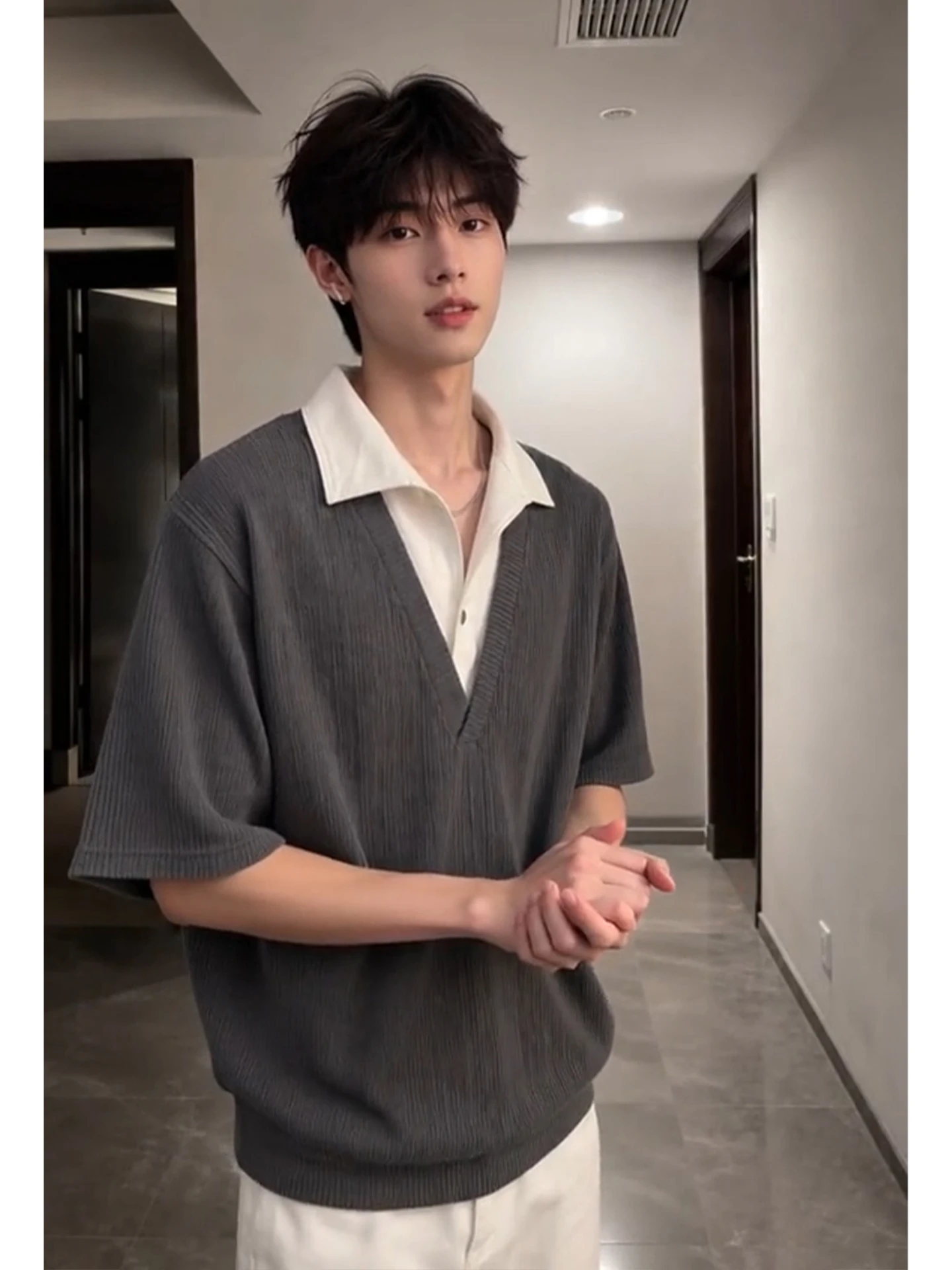 Gray Wheat Pattern Short Sleeve  Shirt Men's Summer Fashion Brand Design T-Shirt Couple's Half Sleeve Breathable Soft Com...