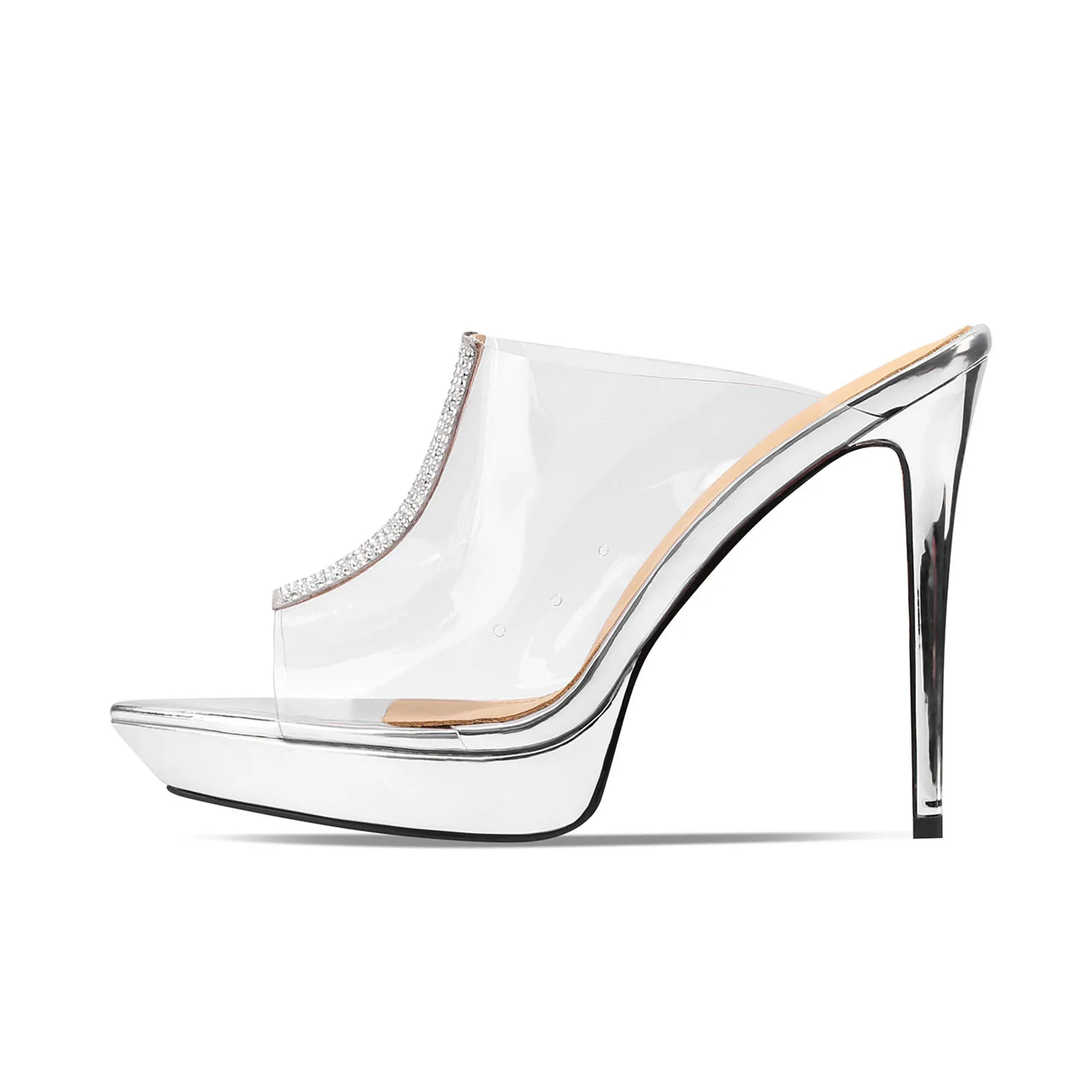 summer waterproof table high-heeled sandals women's thin heels sexy transparent fish mouth high heels pointed cold slippers