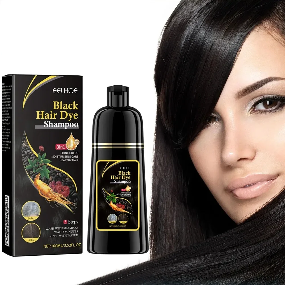 

EELHOE 3 in 1 Black Hair Dye Shampoo Deep Nourishing Black Darkening Natural Organic Herbal Clean Hair Shampoo for Women Men