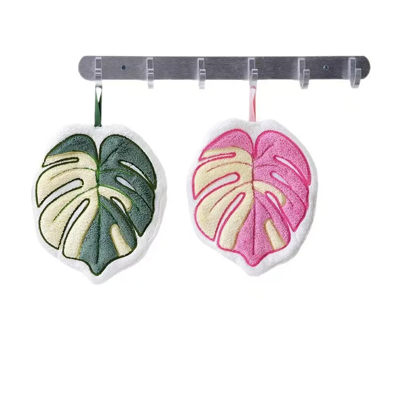 Plant Leaf Design Hand Towel Cute Thick Creative Kitchen Bathroom Decorative Hanging Towels for Home Dress Accessories