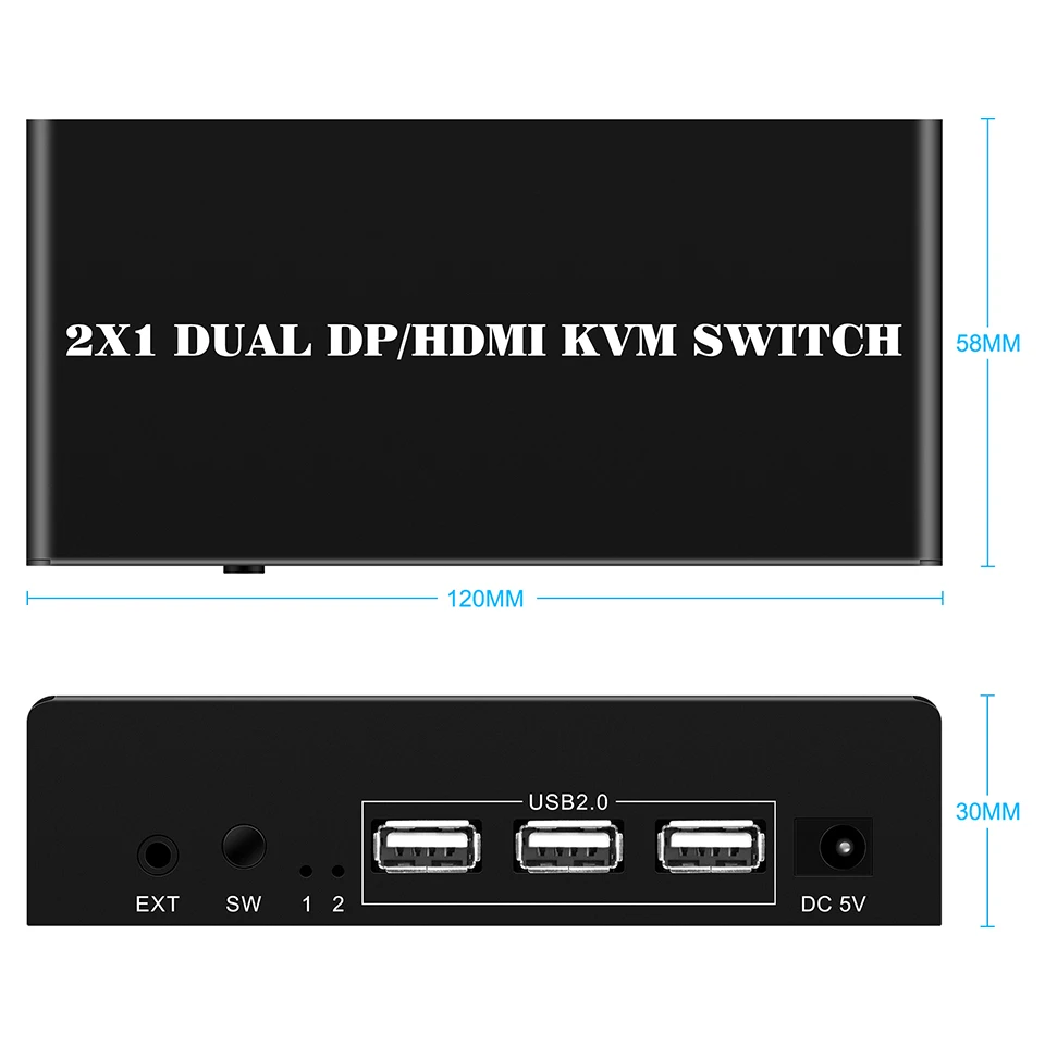 2x1 HDMI DP 2x1 KVM switch 8K/4K Dual Monitor Extended Display USB KVM Switcher 2 in 1 out for 2 Computers Laptop 2 Monitors