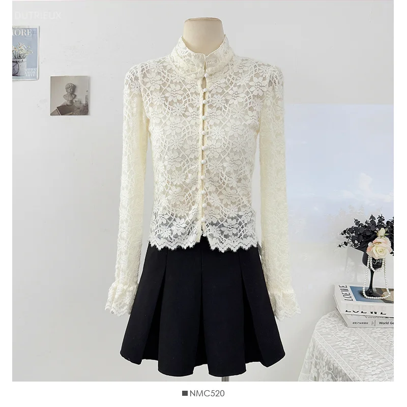 Lace Shirts&blouses Women Tops Hook Flowers Spring Autumn Vintage Blusas Mujer Chiinese Style Elegant Camisas