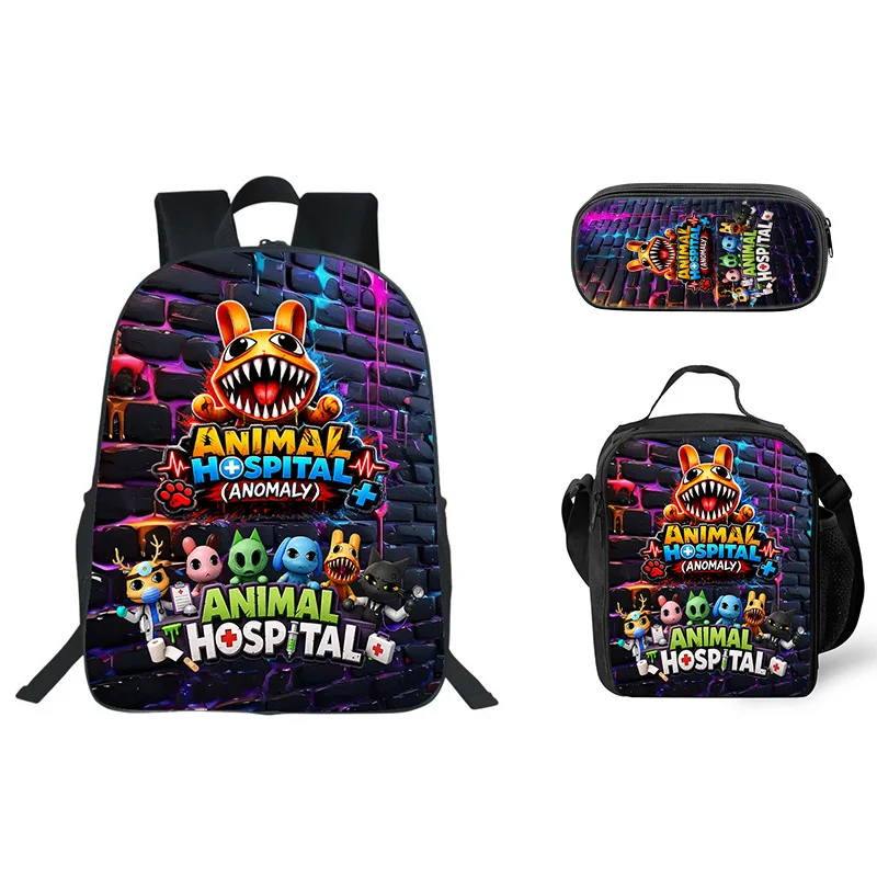 1/3PC Backpack Animal Hospital Book Bag For School Students Lunch Bag Pencial Case Animal Hospital Game Backpack Hight Quality