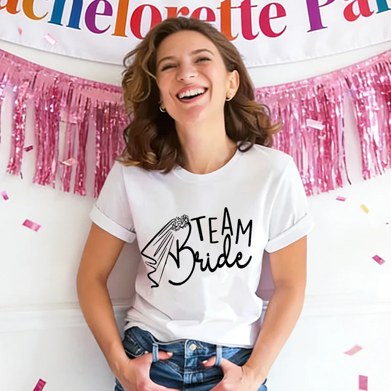 

Team Bride Bridesmaid Bachelorette Party T-shirts Vintage Letter Print Bride Women's Tshirts Short Sleeve Fashion Casual Tops