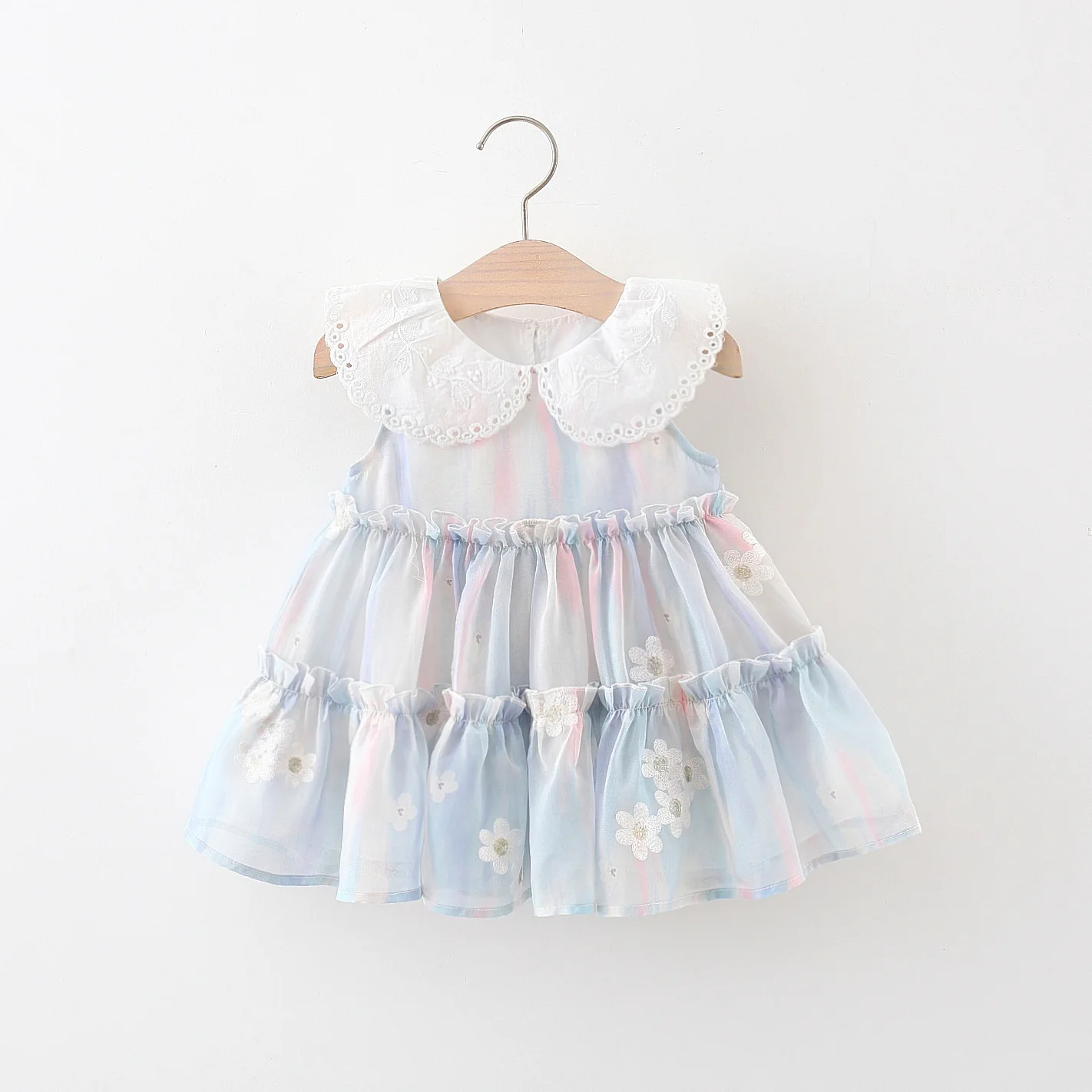 Summer Baby Girl Colorful Embroidered Flower Chiffon Dress Girl Princess Dress For Kids Girl